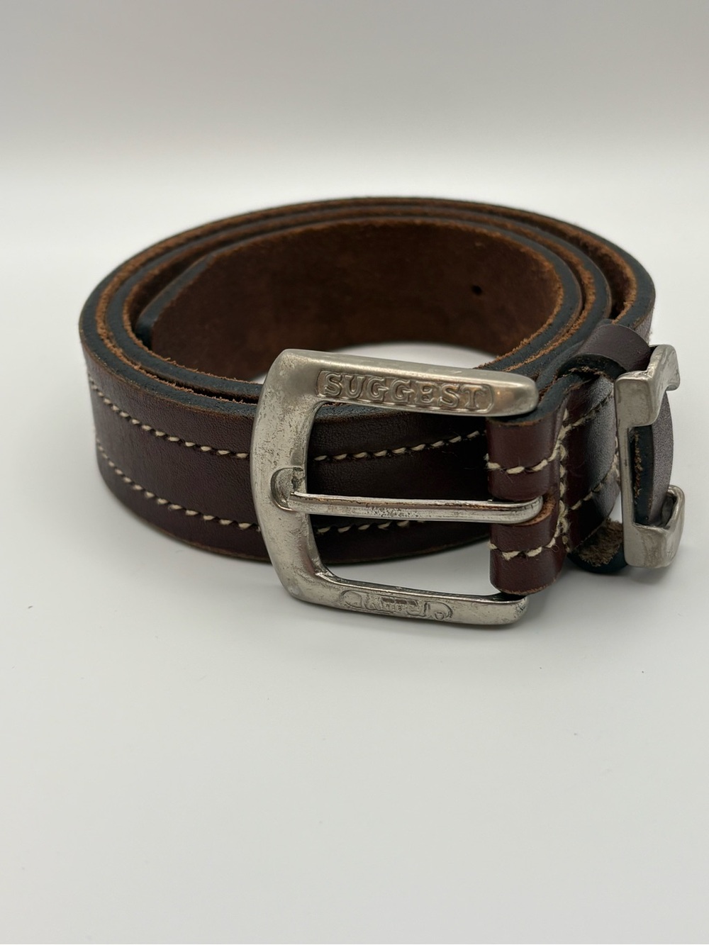 Vintage Angel Blue Suggest 100% Leather Brown Belt Small Western Buckle Y2K